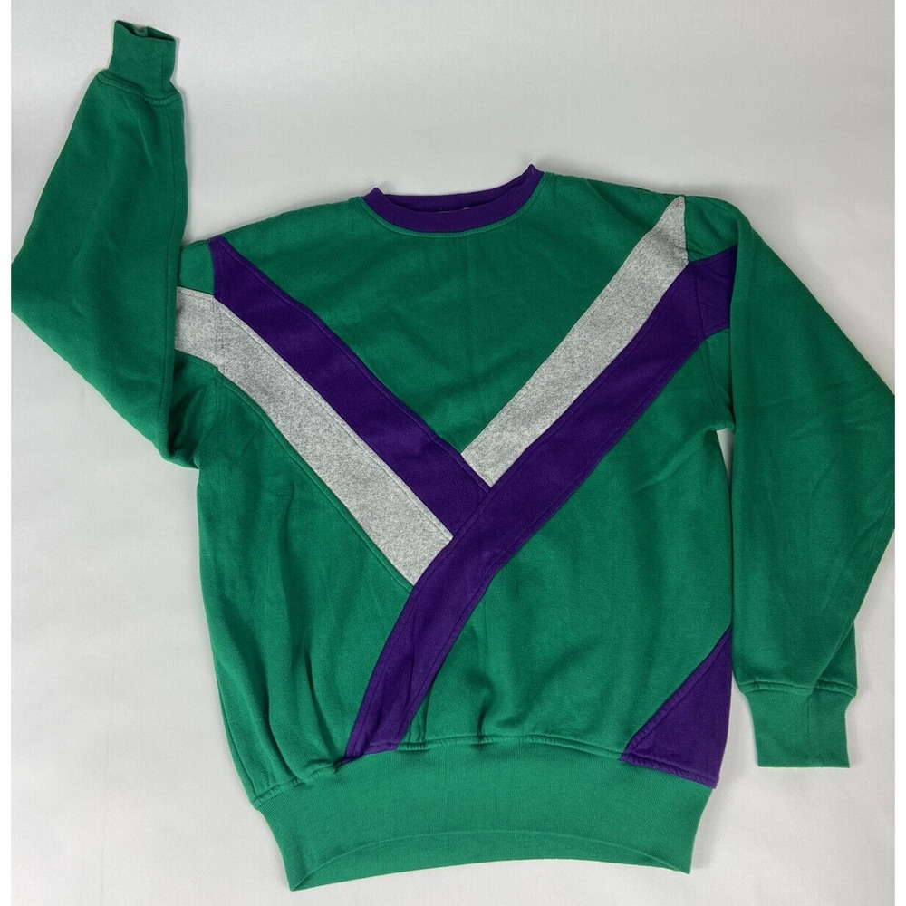 southern classics colorblock‎ sweater vintage mens size L purple, green, gray